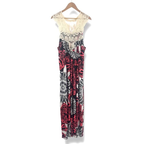 Abstract Print Pink Black Crocheted Neckline Maxi Dress‎ Size 3X 22 24 Plus Size - Picture 7 of 7